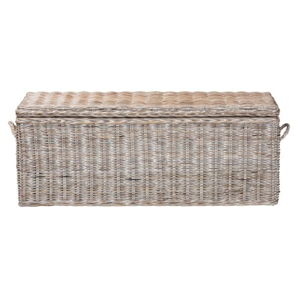 Whitewashed Rattan Storage Bench With Lift Top Wicker Trunk Seating
