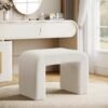 White Boucle Upholstered Vanity Stool with Modern Curved Square Design