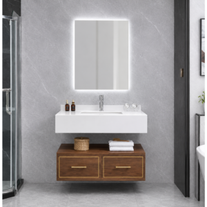 Modern Orange Brown Bathroom Vanity Cabinets with Separate Storage Units