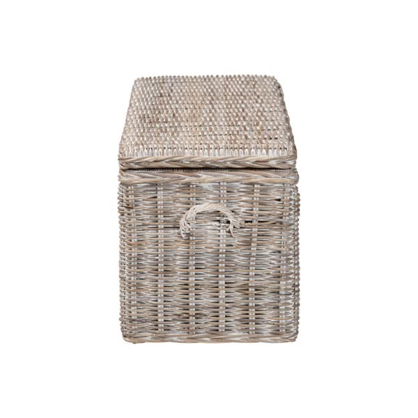 Whitewashed Rattan Storage Bench With Lift Top Wicker Trunk Seating