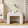 White Boucle Upholstered Vanity Stool with Modern Curved Square Design