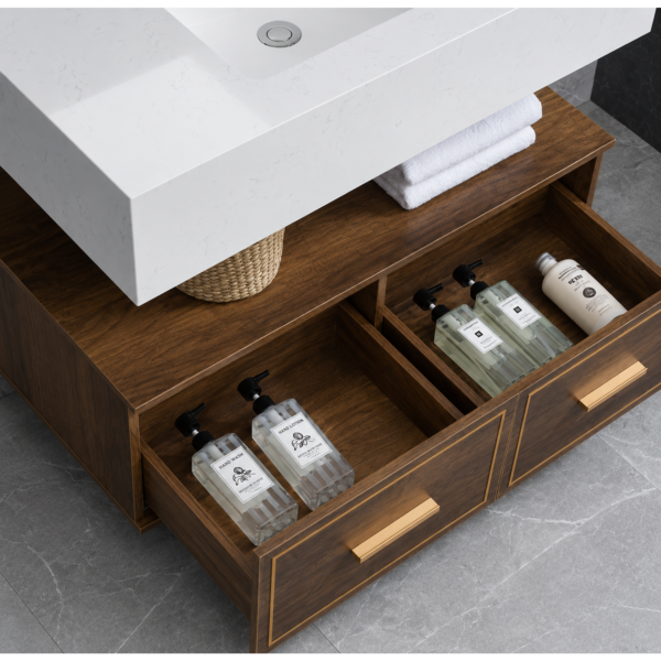 Modern Orange Brown Bathroom Vanity Cabinets with Separate Storage Units
