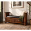 Solid Wood Storage Bench With Leather Seat For Entryway