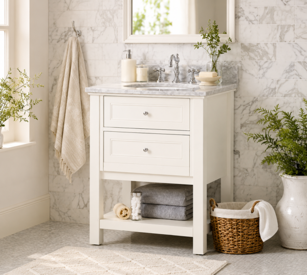 Modern White Floor Standing Bathroom Storage Cabinet with Lacquer Finish