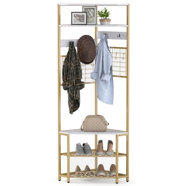 5-Tier Corner Hall Tree with Shoe Storage Bench and Coat Hooks