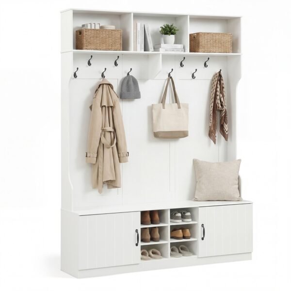 59-Inch 6-in-1 Hall Tree with Bench, Hooks and Shoe Storage