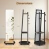 Coat Rack with Full-Length Mirror, Hooks, Shelves and Wheels