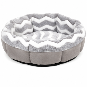 Round Shearling Bolster Dog Bed with Supportive Walls for Pets