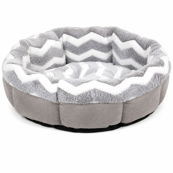 Round Shearling Bolster Dog Bed with Supportive Walls for Pets