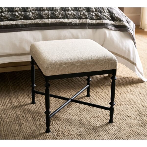 Upholstered Accent Stool with Turned Wood Legs and Padded Seat