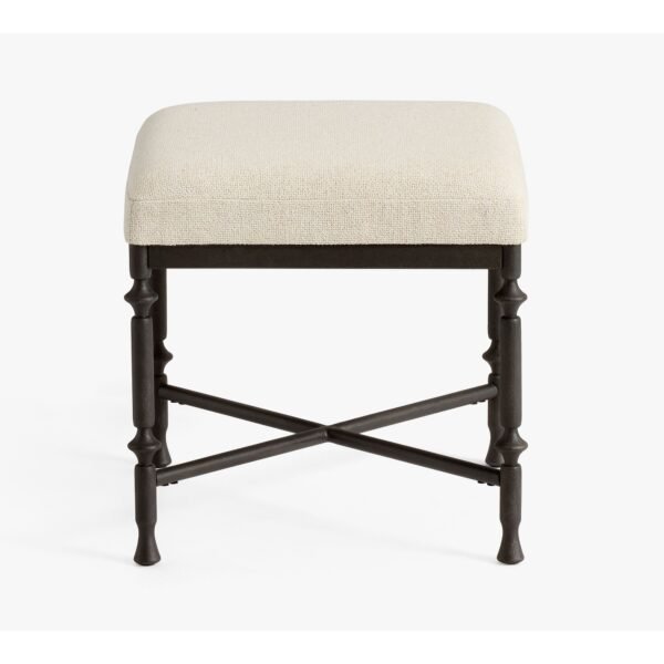 Upholstered Accent Stool with Turned Wood Legs and Padded Seat