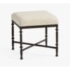 Upholstered Accent Stool with Turned Wood Legs and Padded Seat