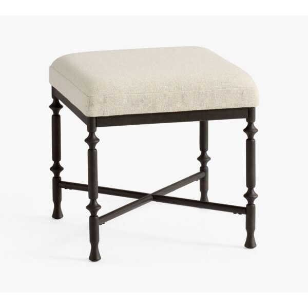 Upholstered Accent Stool with Turned Wood Legs and Padded Seat