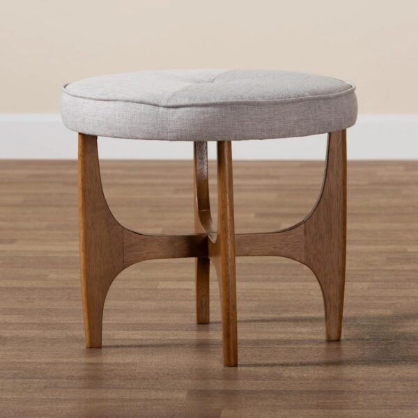 5 Round Upholstered Accent Stool with Wooden Frame and Padded Seat