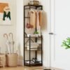 Slim Freestanding Coat Rack with Shelves, Hooks and Hanging Rods