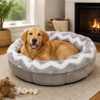 Round Shearling Bolster Dog Bed with Supportive Walls for Pets