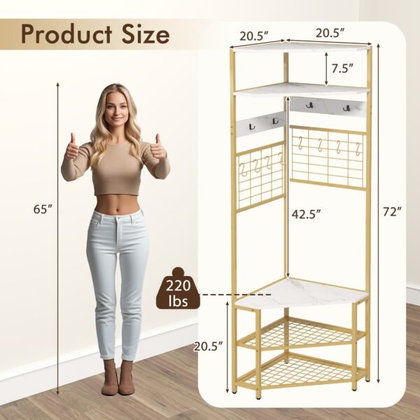 5-Tier Corner Hall Tree with Shoe Storage Bench and Coat Hooks