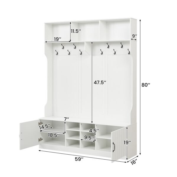 59-Inch 6-in-1 Hall Tree with Bench, Hooks and Shoe Storage