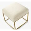 50 Upholstered Square Ottoman with Gold Metal Frame and Padded Seat