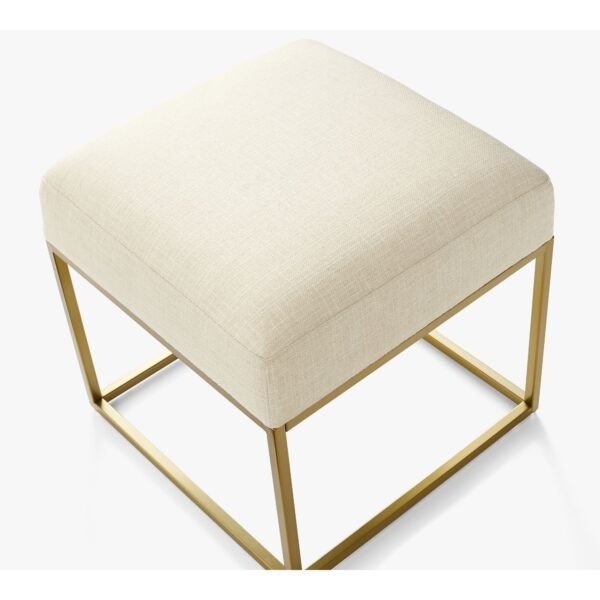 50 Upholstered Square Ottoman with Gold Metal Frame and Padded Seat