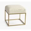 51 Upholstered Square Ottoman with Gold Metal Frame and Padded Seat