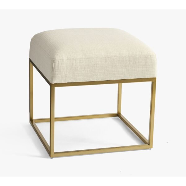 51 Upholstered Square Ottoman with Gold Metal Frame and Padded Seat