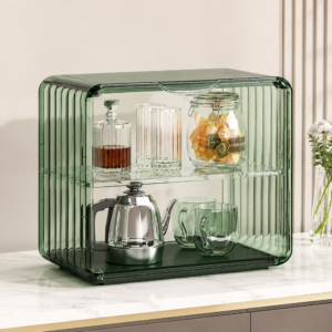 Adjustable Two Tier Green Acrylic Desk Organizer Storage Shelf Rack