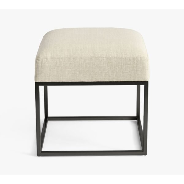 52 Upholstered Square Ottoman with Gold Metal Frame and Padded Seat