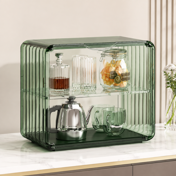 Adjustable Two Tier Green Acrylic Desk Organizer Storage Shelf Rack