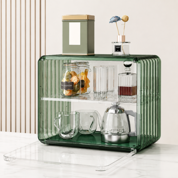 Adjustable Two Tier Green Acrylic Desk Organizer Storage Shelf Rack