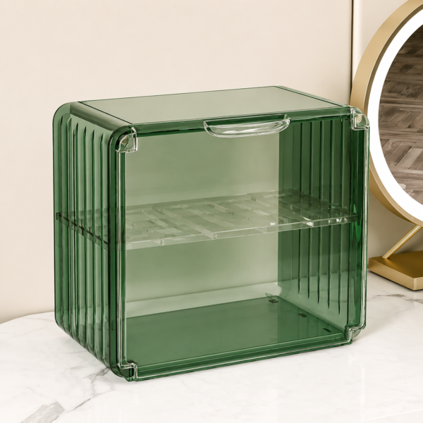 Adjustable Two Tier Green Acrylic Desk Organizer Storage Shelf Rack