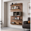 Modern Five Tier Walnut Floating Bookshelf with LED Storage Shelves