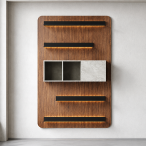 Modern Five Tier Walnut Floating Bookshelf with LED Storage Shelves