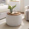 6 Round Upholstered Ottoman Coffee Table with Wooden Top Modern Design