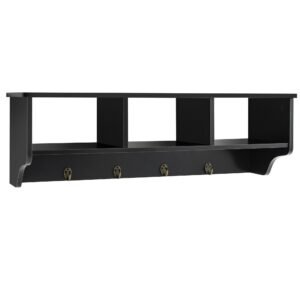 Wall Mount Entryway Coat Rack Shelf with Hooks and Storage
