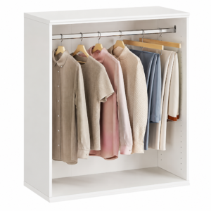 Hanging Closet Tower with Rod, White Finish and Modular Storage