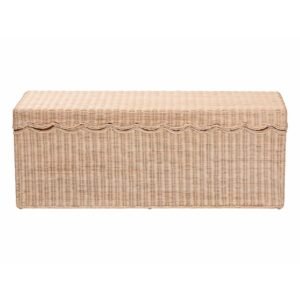 7 Natural Rattan Storage Bench with Lift-Top Lid Coastal Scallop Design