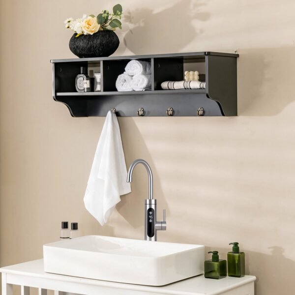 Wall Mount Entryway Coat Rack Shelf with Hooks and Storage
