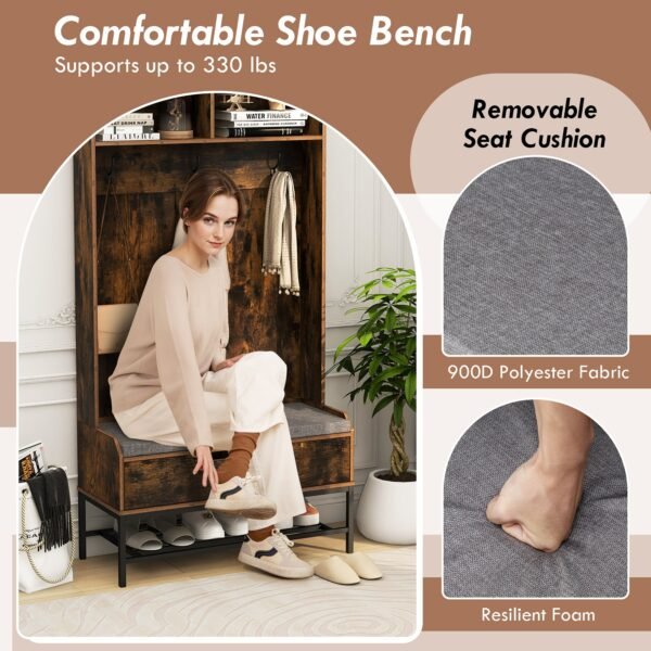 69-Inch Tall 4-in-1 Hall Tree with Shoe Storage and Bench