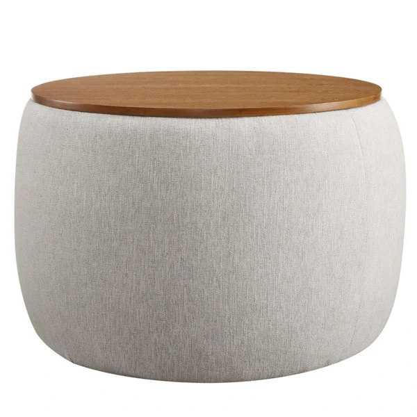 7 Round Upholstered Ottoman Coffee Table with Wooden Top Modern Design