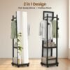 Coat Rack with Full-Length Mirror, Hooks, Shelves and Wheels