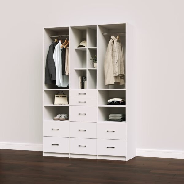 Executive Wardrobe Closet System with Drawers, Hanging and Cubby Storage