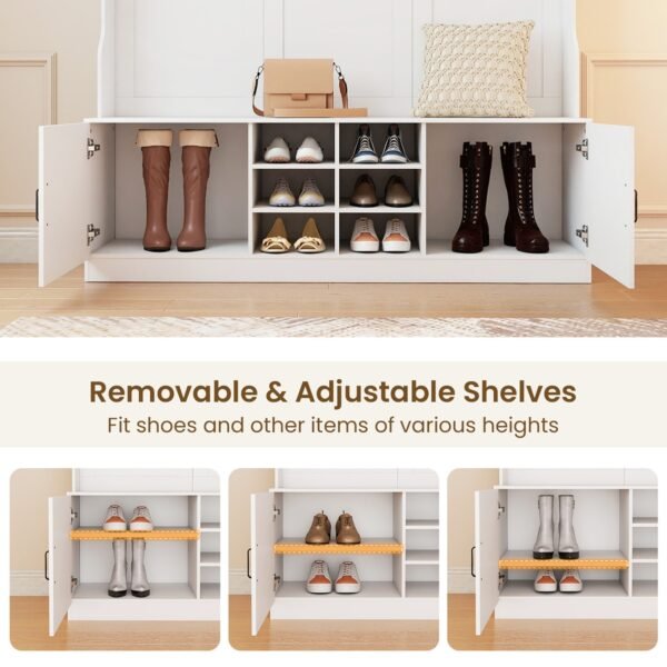 59-Inch 6-in-1 Hall Tree with Bench, Hooks and Shoe Storage