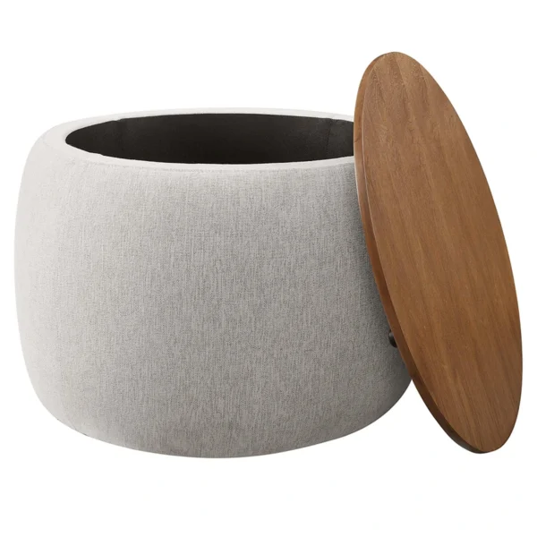 8 Round Upholstered Ottoman Coffee Table with Wooden Top Modern Design