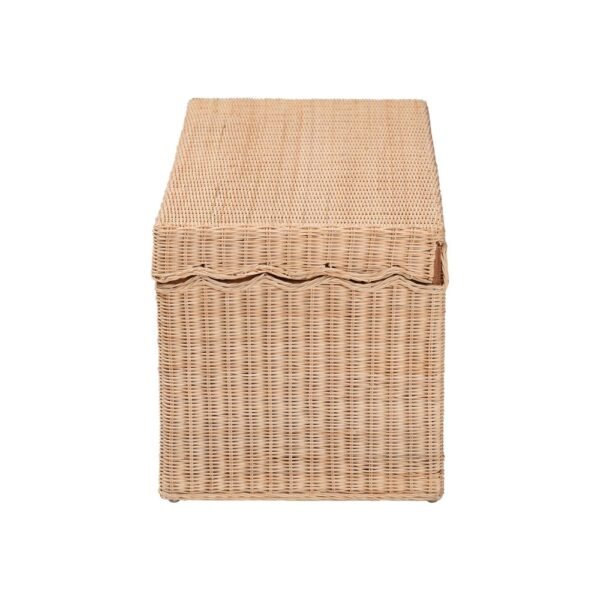 Natural Rattan Storage Bench with Lift-Top Lid Coastal Scallop Design