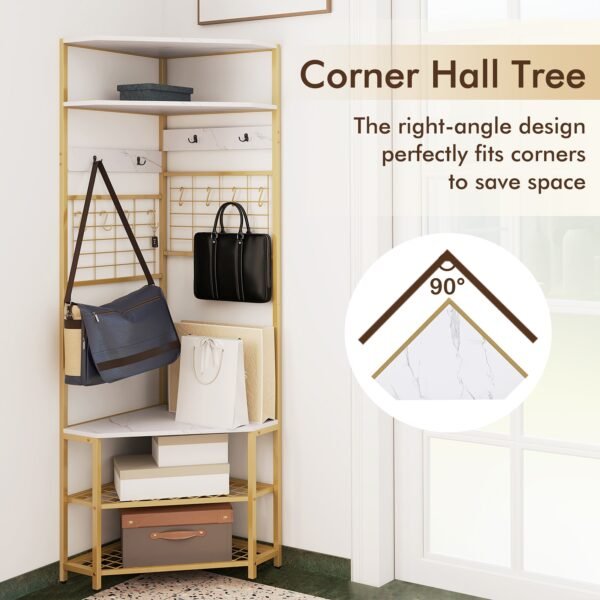 5-Tier Corner Hall Tree with Shoe Storage Bench and Coat Hooks