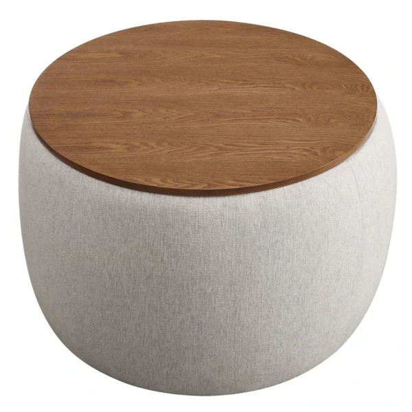 9 Round Upholstered Ottoman Coffee Table with Wooden Top Modern Design