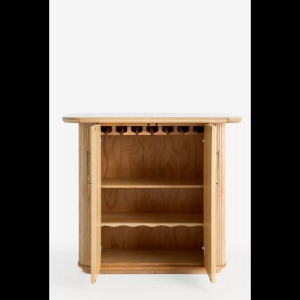 Tall Fluted Bar Cabinet in Burl Wood