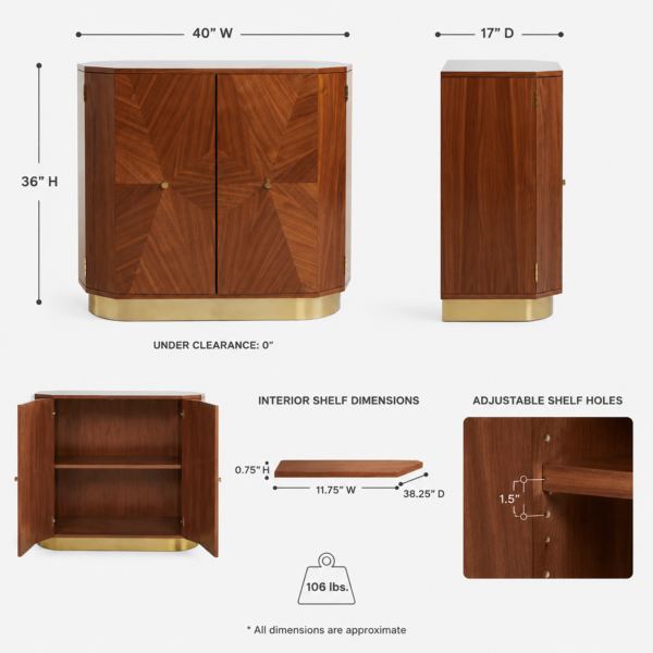 Bar Cabinet with Marquetry Top and Brushed Brass Base