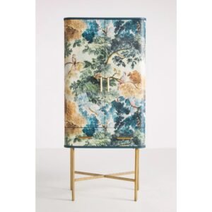 Tapestry-Inspired Bar Cabinet with Brass-Accented Doors